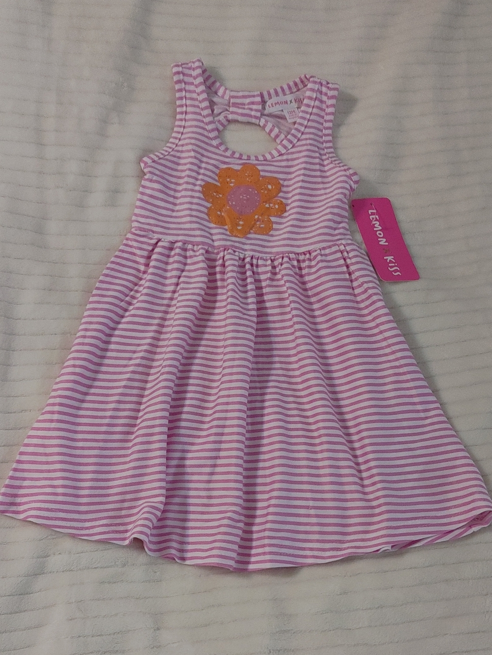 Lemon Kiss Pink Striped Tank Dress with Orange Flower Accent